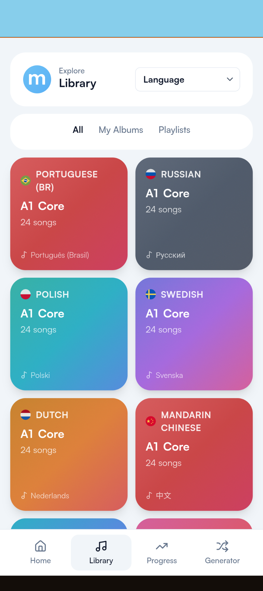 Melophrase Library - Browse albums by language
